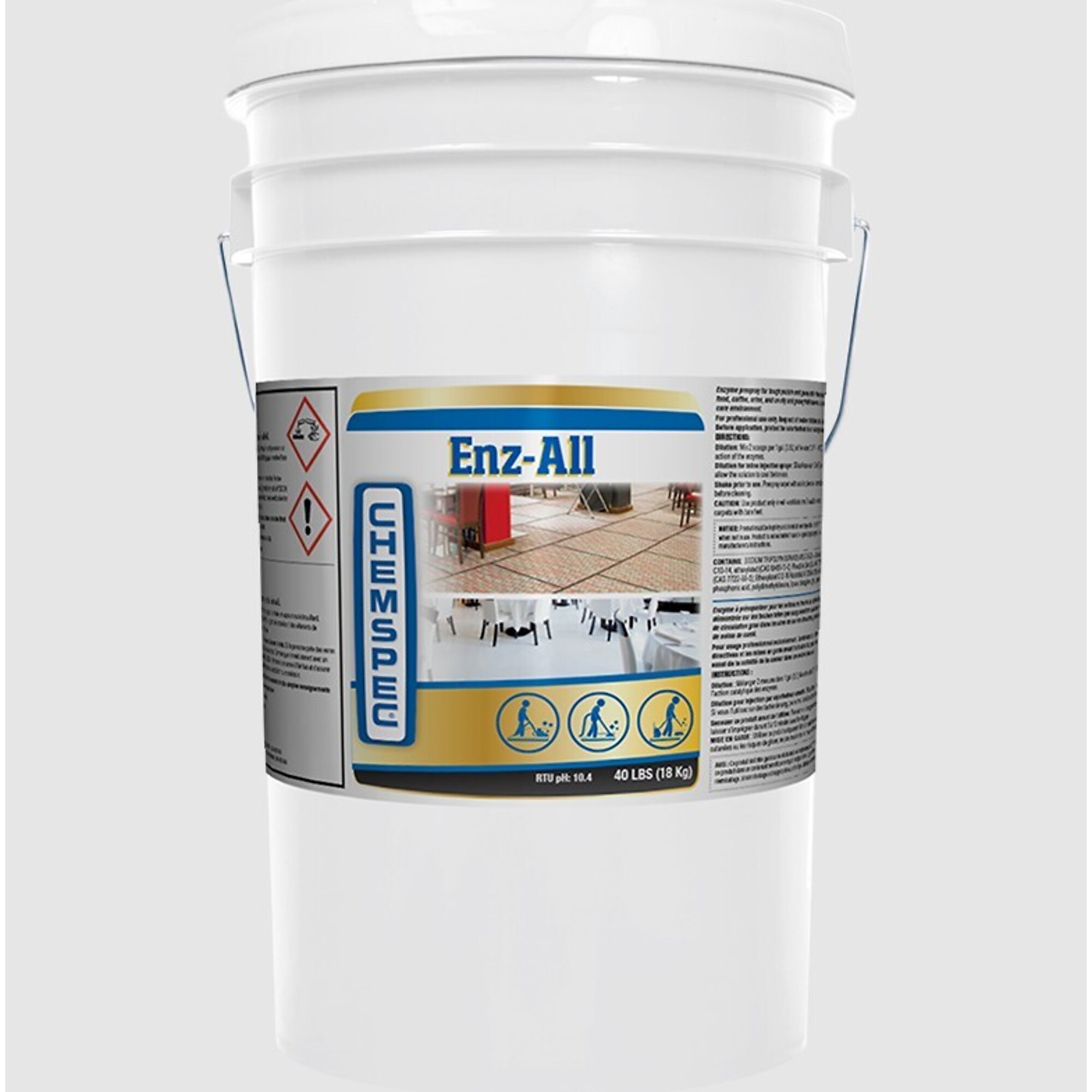 CHEMSPEC, ENZ-ALL Prespray / Traffic Lane Cleaner, One 40 lb. / 18.1 kg pail, Model # 104437